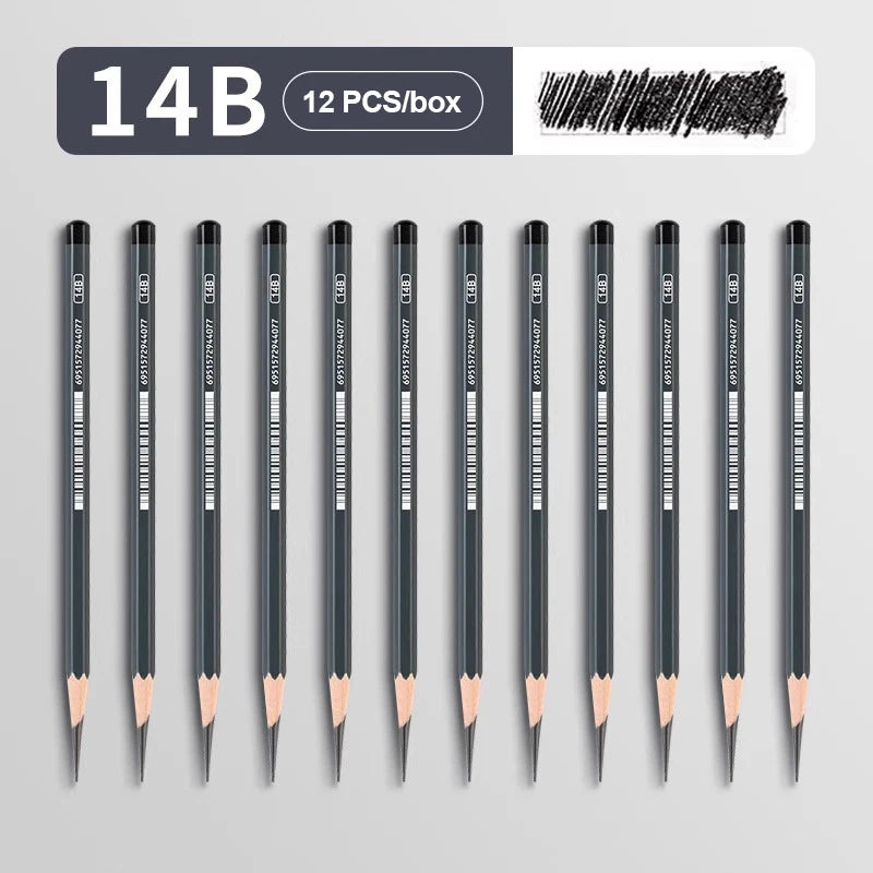 Graphite & Charcoal Sketch Pencil Set — 2H to 14B, 12 or 24 Piece