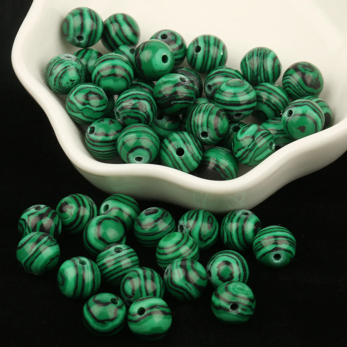 Stone Beads Round Green Malachite-Style Strand for DIY Jewelry Making
