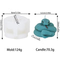 Low coiled snake mold and example candle diagram with separate dimensions and weights
