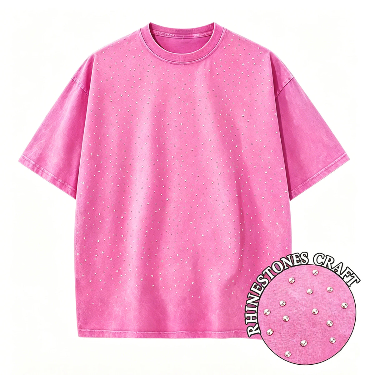 T-Shirt Unisex Rhinestone Acid Wash 100% Cotton Retro Punk Loose Hip Hop Tee