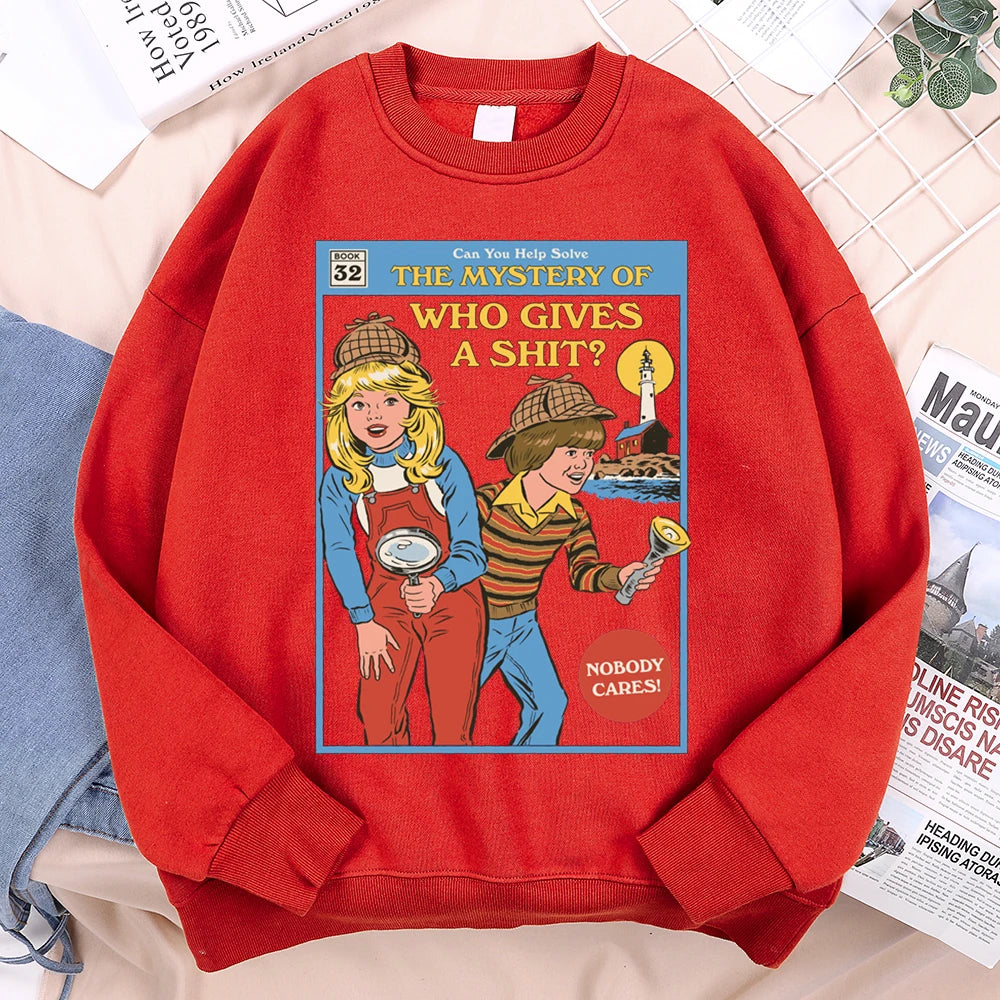 Sweatshirt Unisex Mystery of Who Gives a Sh*t Parody Fleece Crewneck Pullover