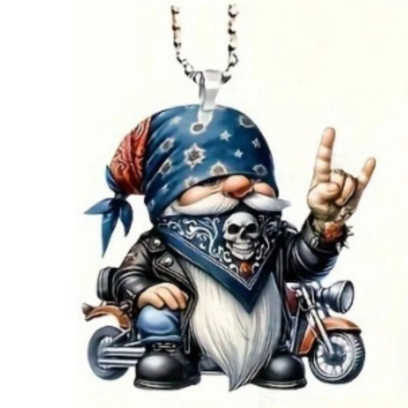 Motorcycle Biker Gnome Christmas Ornament Acrylic Charm Keychain 6 Styles