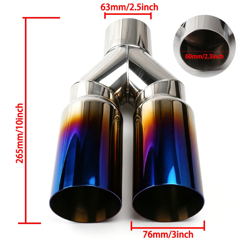 Dual Outlet Stainless Steel Exhaust Tail Pipe Muffler | 63mm x 76mm