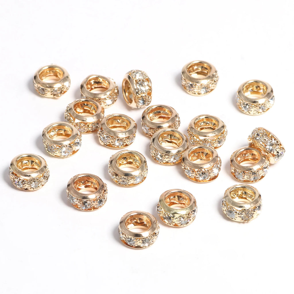 Metal Beads Rhinestone Large-Hole Round Rondelle for DIY Jewelry Making