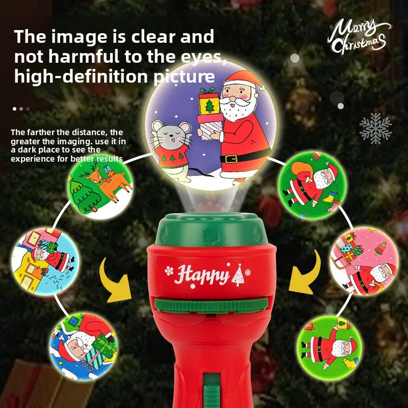 Christmas Cartoon Projection Flashlight  Creative Children Flashlight Toy Projector Baby Toys Bedtime Story Book Toy3-10 Cards