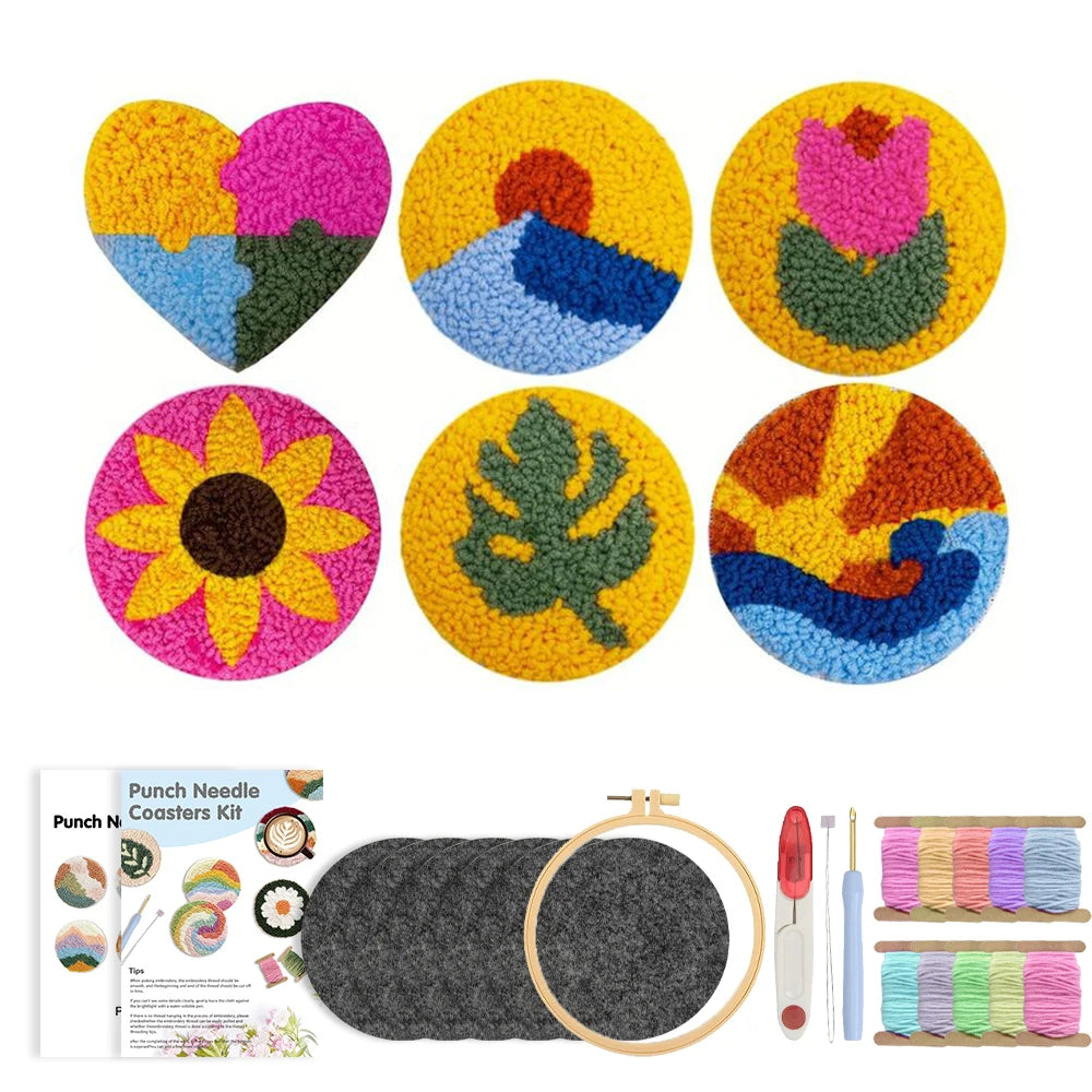 Punch Needle Kit, Flower Coasters for Handmade Mug Mats & Table Decor