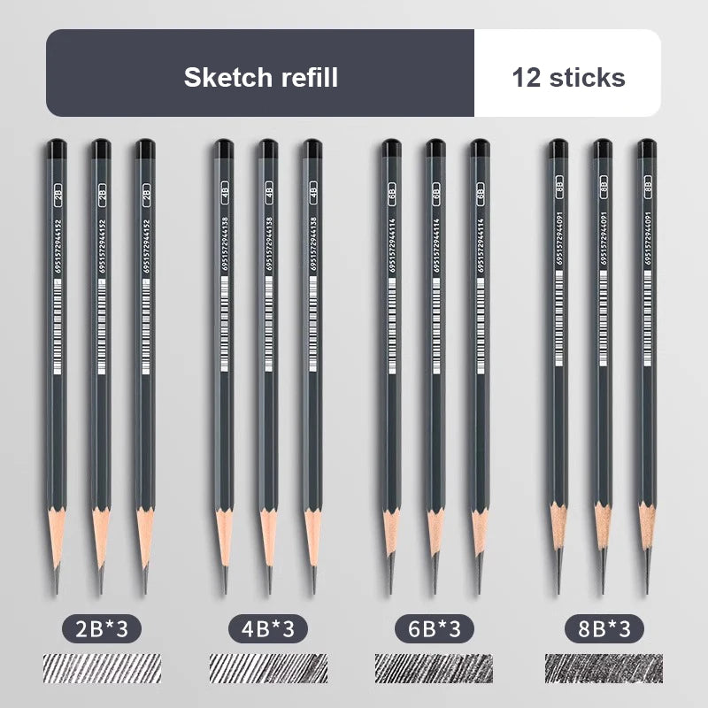 Graphite & Charcoal Sketch Pencil Set — 2H to 14B for Artists & Beginners