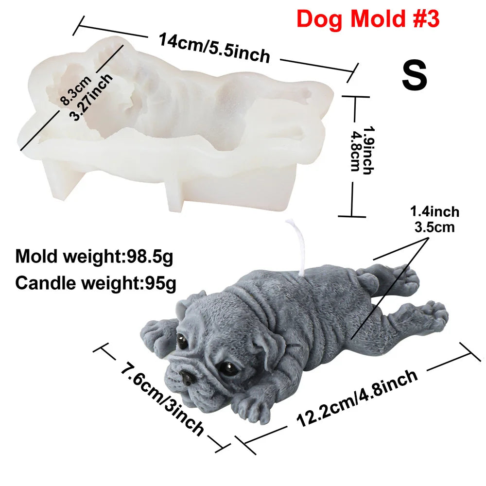 Dog Candle Mold - Silicone 3D Animal Molds, 10 Breeds & Styles
