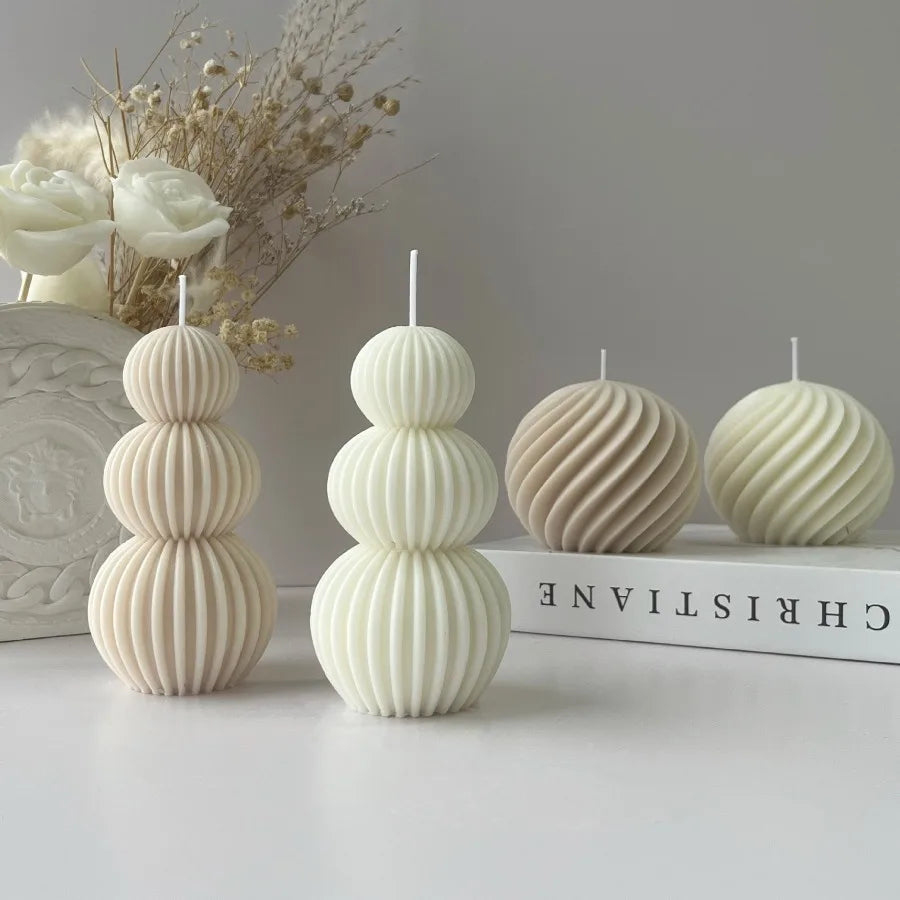 Nordic Minimalist Swirl Ribbed Ball Scented Candle Soy Wax Aromatherapy Candle Home Bedroom Table Decor Wedding Gift
