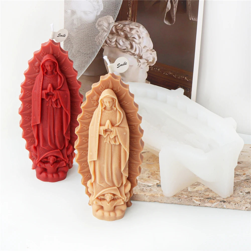 Angel Virgin Mary Silicone Candle Mould Veil Lady Casting Resin Making Molds Aromatherapy Plaster Clay Home Decorate Mold