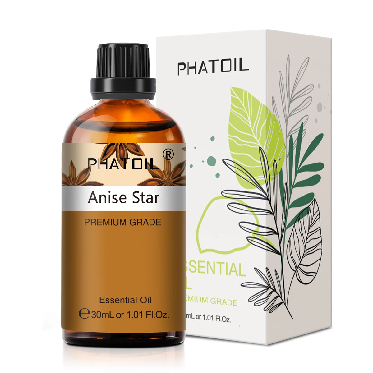 Phatoil Anise Star essential oil bottle and packaging on a white background