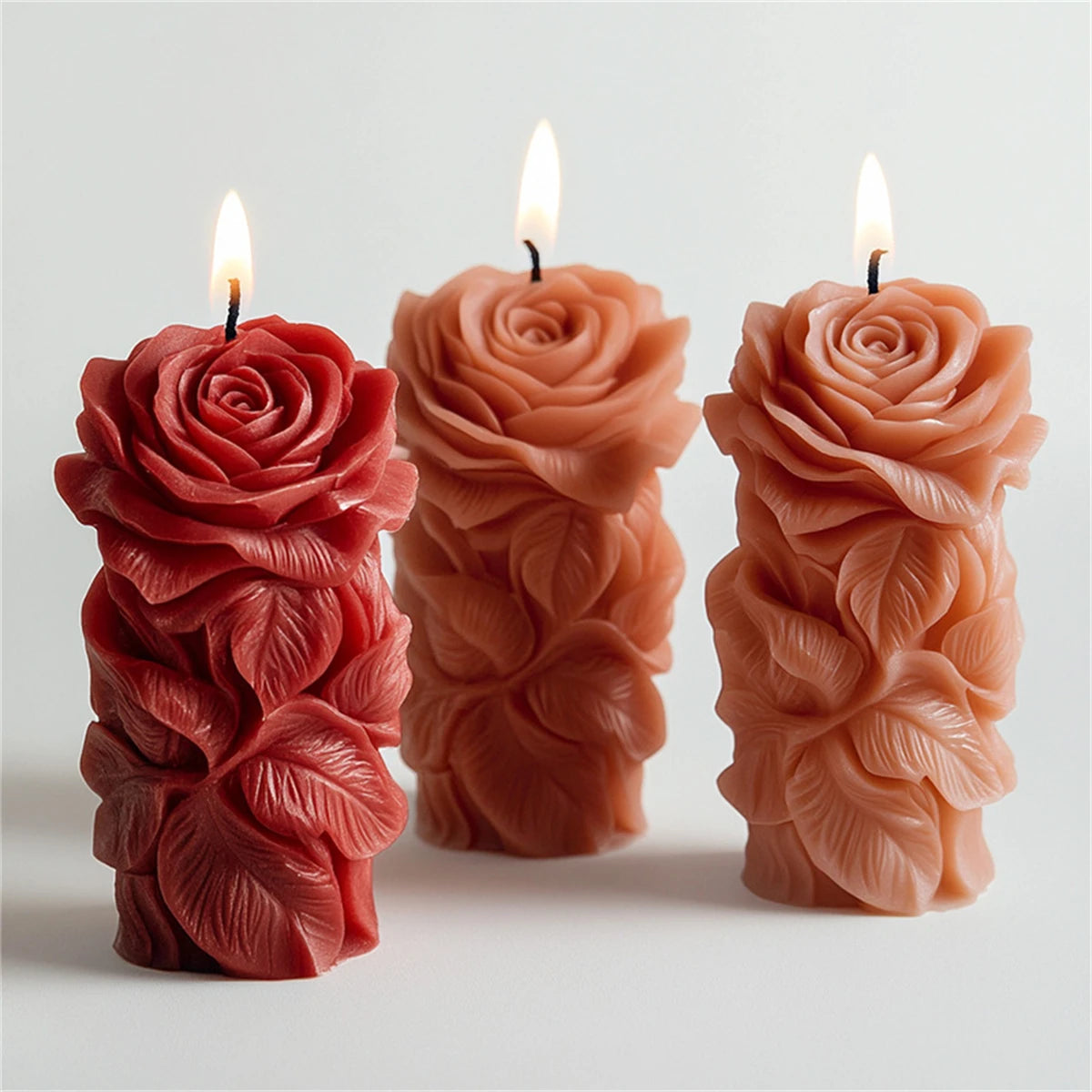 3D Rose Pillar Candle Silicone Mold DIY Geometric Flower Column Scented Candle Plaster Ornament Mold Handmade Gift Wedding Decor