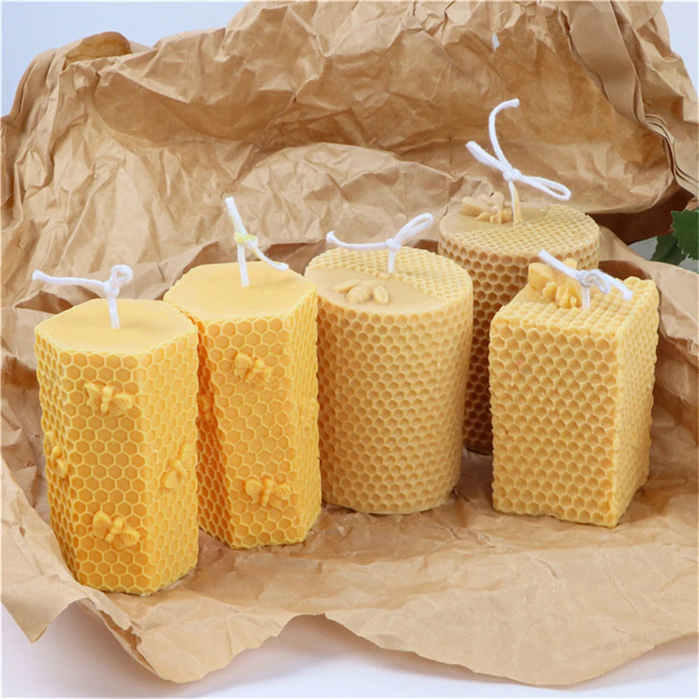 3D Bee Honeycomb Candle Molds Beehive Pillar Silicone Mold DIY Homemade Beeswax Scented Plaster Candle Soap Mold Home Decor