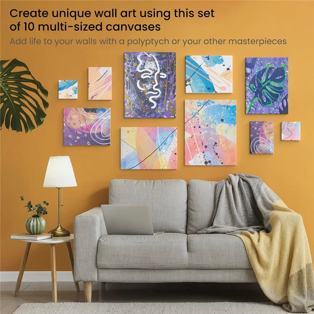 Stretched Artist Canvas 4-Pack 100% Cotton Primed Pine Frame Multi-Size