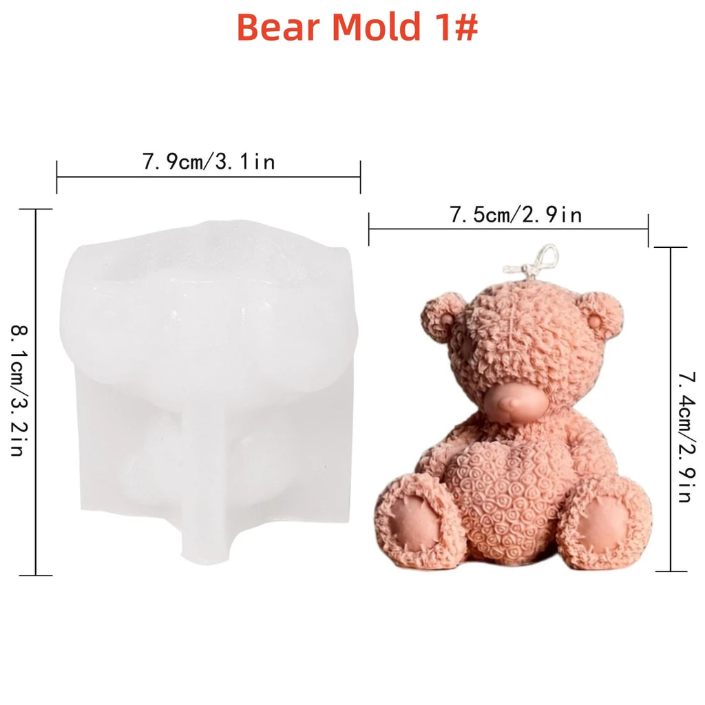 Teddy Bear Candle Mold - Silicone 3D, 2 Styles
