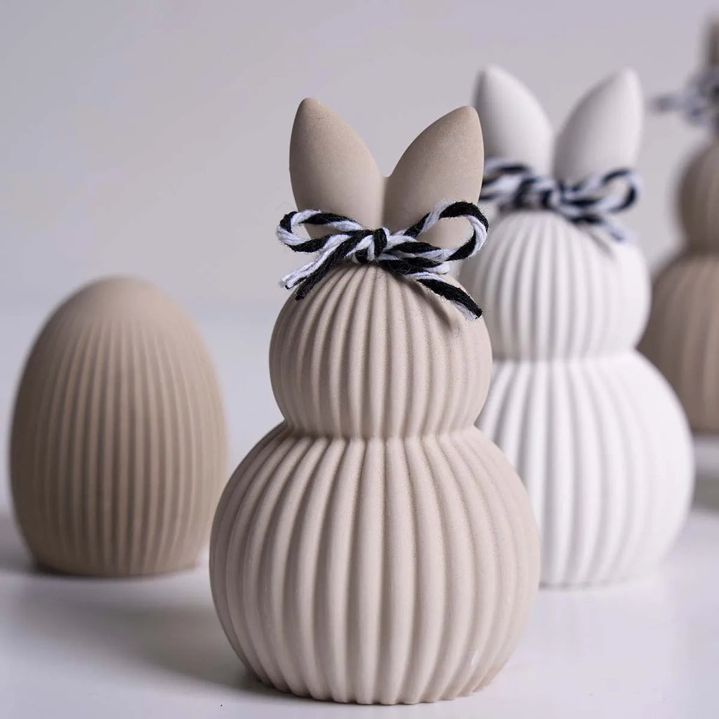Double Rabbit Ear Silicone Candle Mold DIY Stripe Egg Bunny Aromath Soap Molds Plaster Resin Crafts Making Home Easter Decor