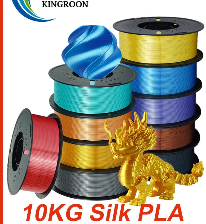 KINGROON 10KG Silk PLA Filament Mix-color Set 1.75mm Clog-Free Shiny Special Color 3D Printer Filament,1kg Spool Fit Most Printe