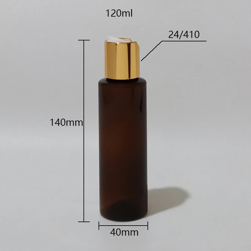 Brown empty disc-cap bottle with 5.51 in height and 1.57 in width diagram (140 × 40 mm)