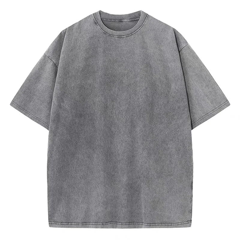 T-Shirt Unisex Washed Oversized Heavyweight Solid Color Vintage Loose Tee