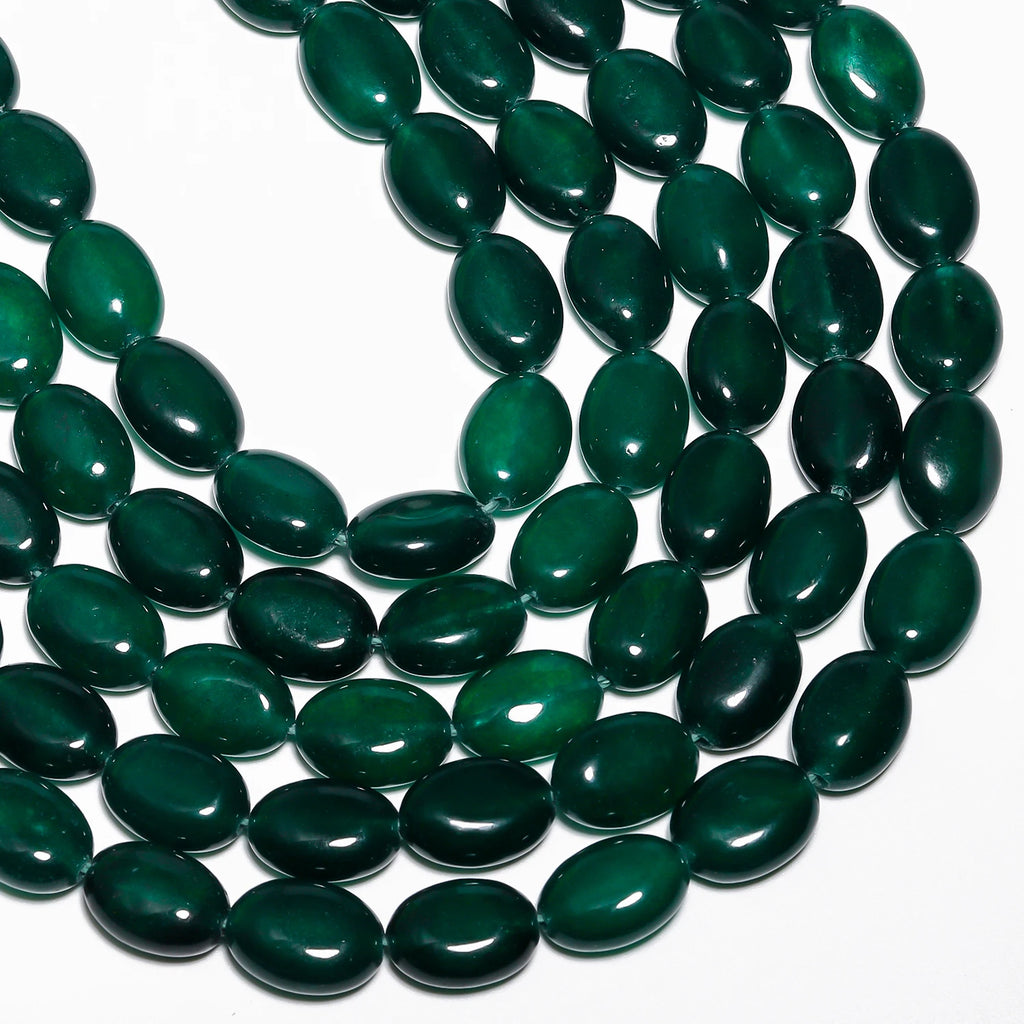 Stone Beads Green Red Color Chalcedony-Style Oval Shape Jade-Style Necklace