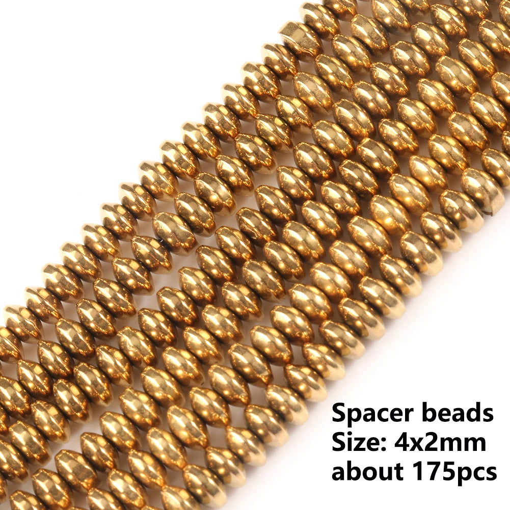 Stone Beads Gold-Tone Hematite-Style Spacer Shapes for DIY Jewelry Making