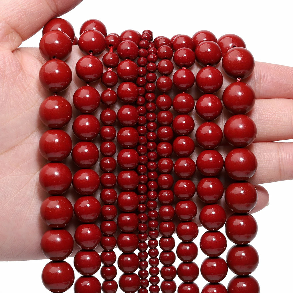 Stone Beads Round Cinnabar Jade Styles for DIY Jewelry Making Bracelet Supplies