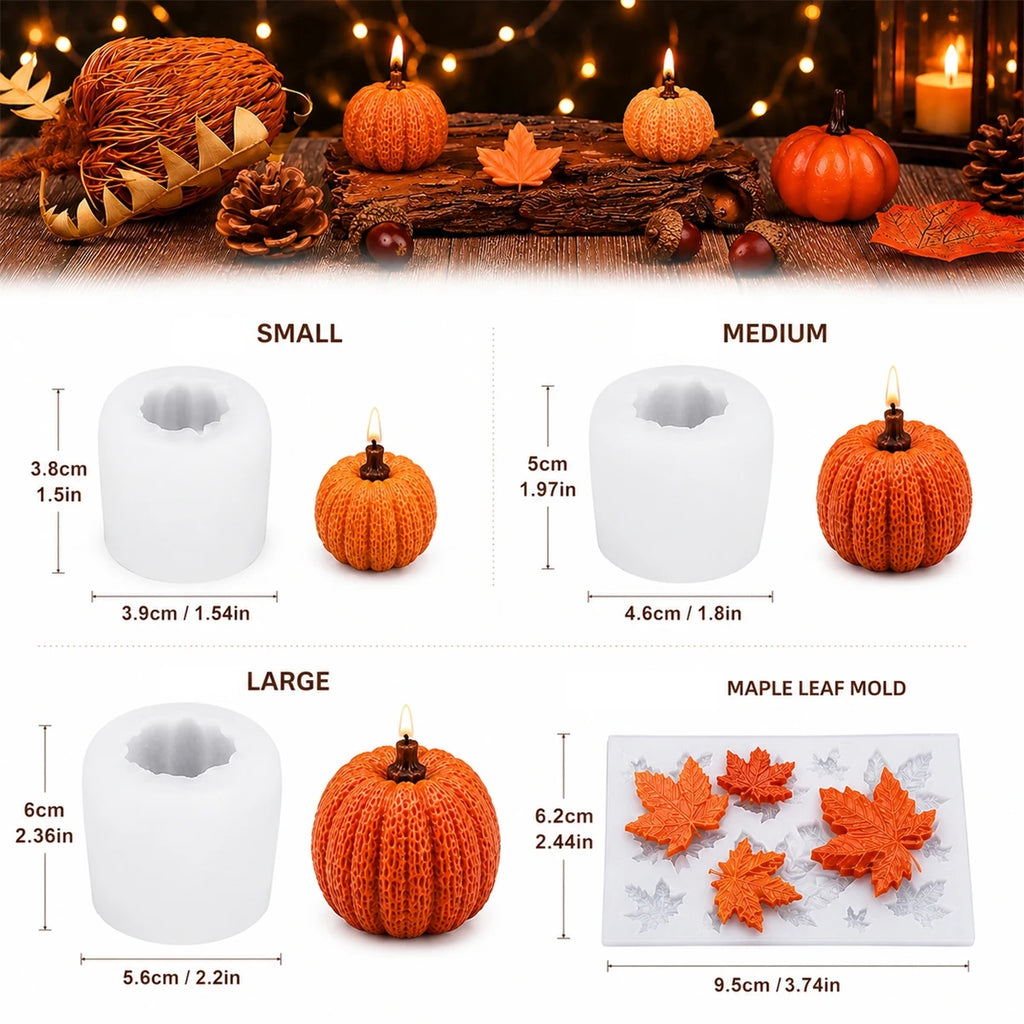 Halloween Pumpkin Silicone Candle Mold 3D Pumpkin Candle Making Mold Maple Leaf Resin Casting Mold DIY Fall Decor Craft