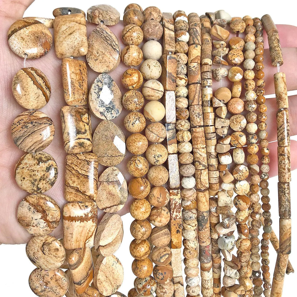 Stone Beads Picture Jasper-Style Round Tube Rondelle for DIY Jewelry Making