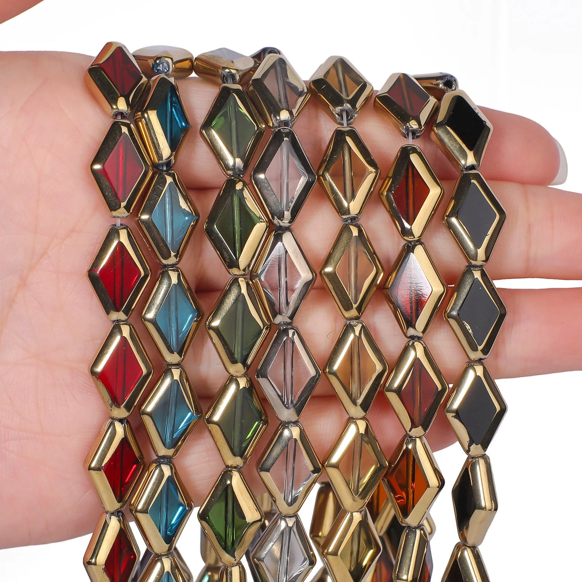 Glass Beads Diamond Shape Gold Color Edging for DIY Jewelry Making Craft Beads
