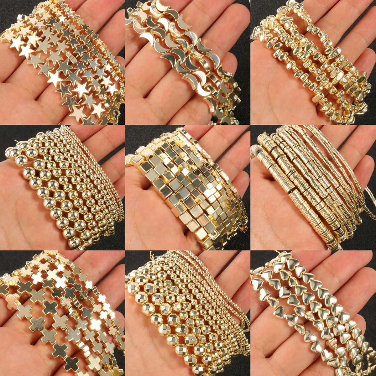 Stone Beads Gold-Tone Hematite-Style Mixed Shapes for DIY Jewelry Making