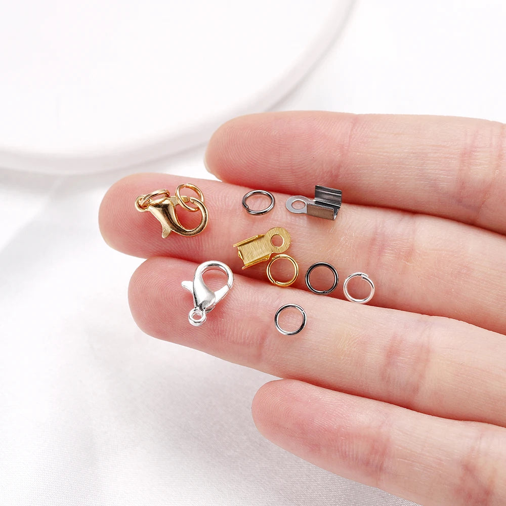 Jewelry Findings Kit Alloy Clasps Jump Rings Cord Tips DIY Jewelry Making