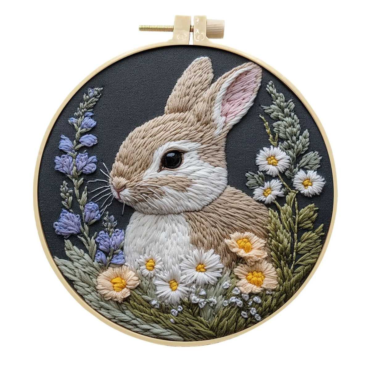 Embroidery Kit, Rabbit & Flower Wreath for Easter Decor & Handmade Gifts