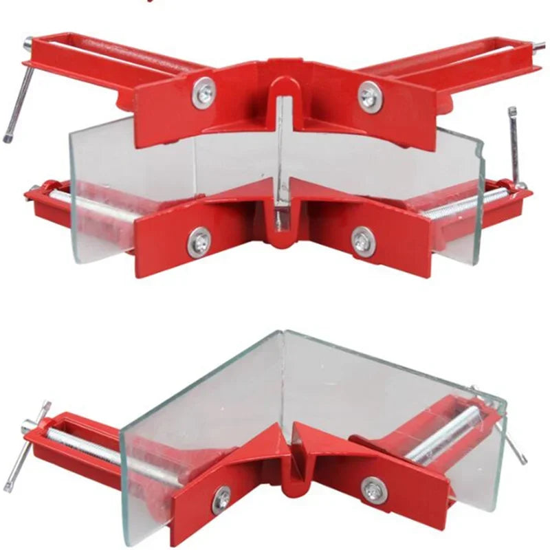 Red picture frame corner clamp on a white background