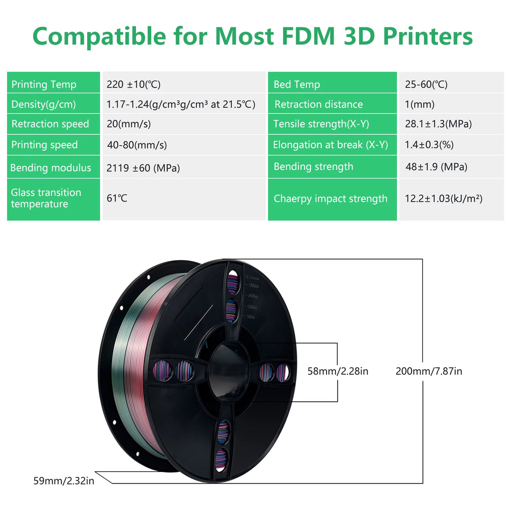 KINGROON Silk Rainbow PLA 3D Printer Filament 1.75mm Silk Candy Colors Glossy Neatly Wound 3D Filaments