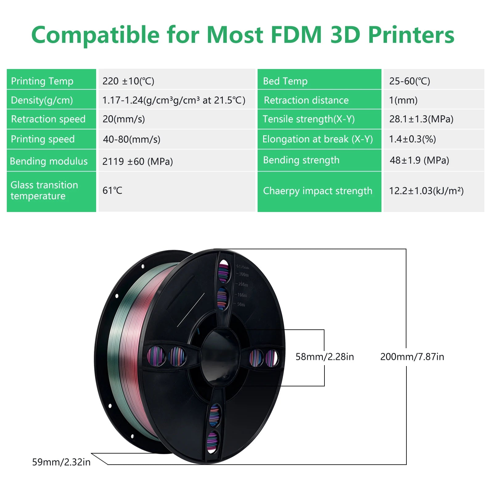 KINGROON Silk Rainbow PLA 3D Printer Filament 1.75mm Silk Candy Colors Glossy Neatly Wound 3D Filaments
