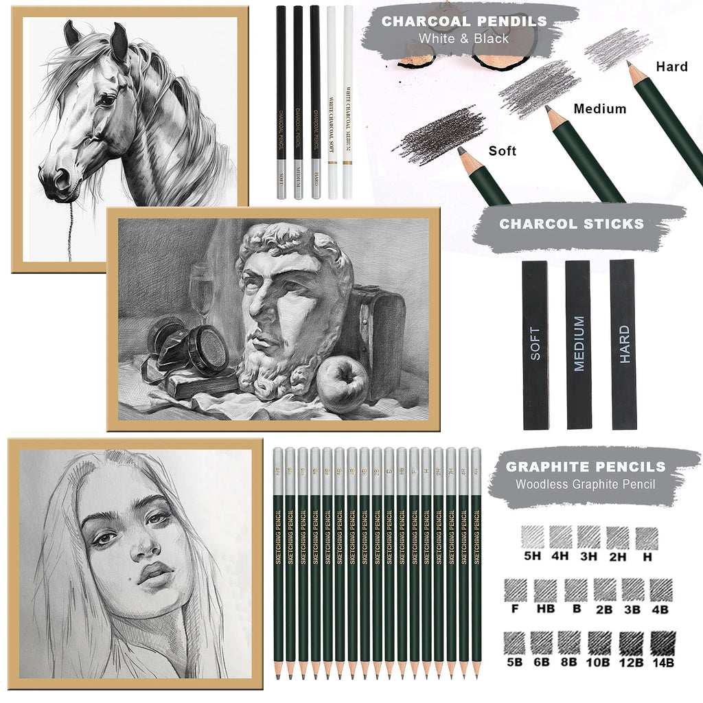 Drawing & Sketching Kit with Travel Case — 20 to 96 Pieces