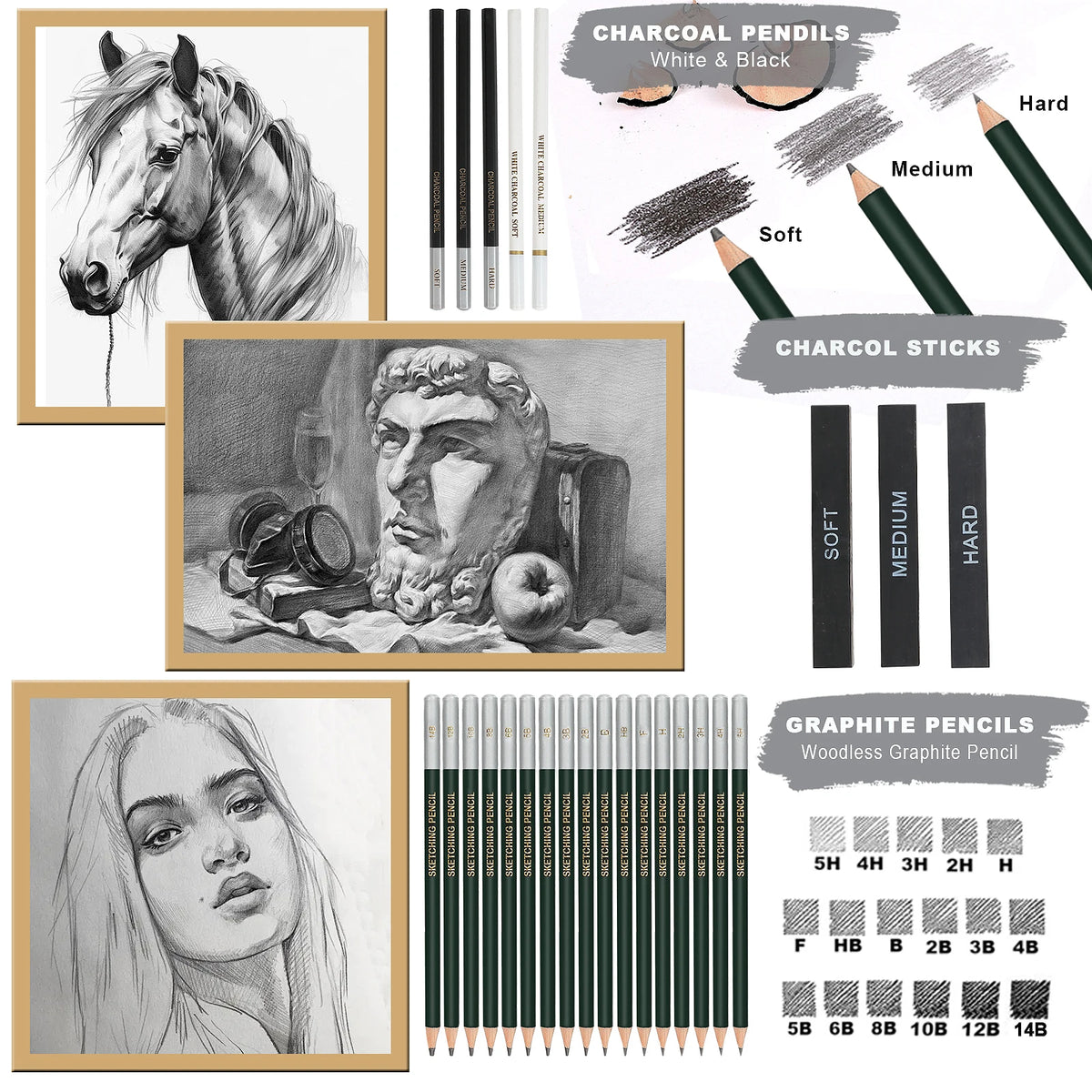 Drawing & Sketching Kit with Travel Case — 20 to 96 Pieces