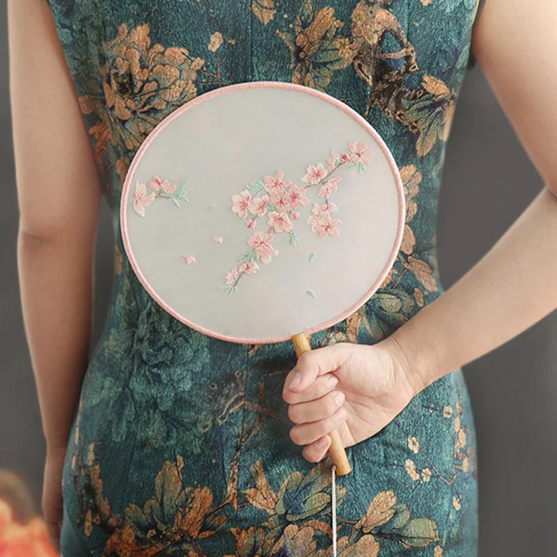 Embroidery Kit, Chinese-Style Hand Fan with Flower & Plant Patterns
