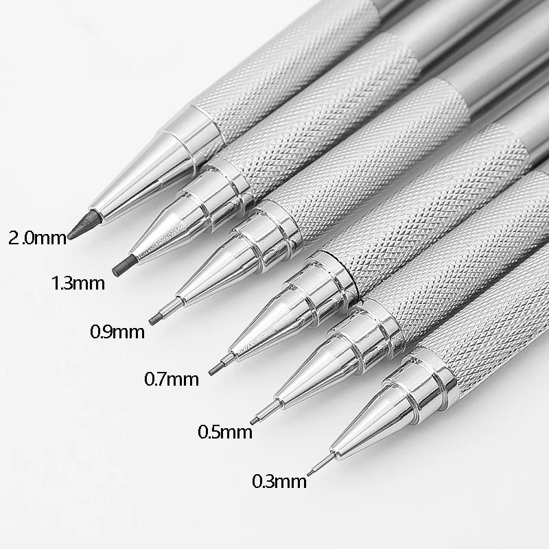 Metal Mechanical Pencil, Anti-Slip Grip — 0.3 to 2.0mm + Lead Refills