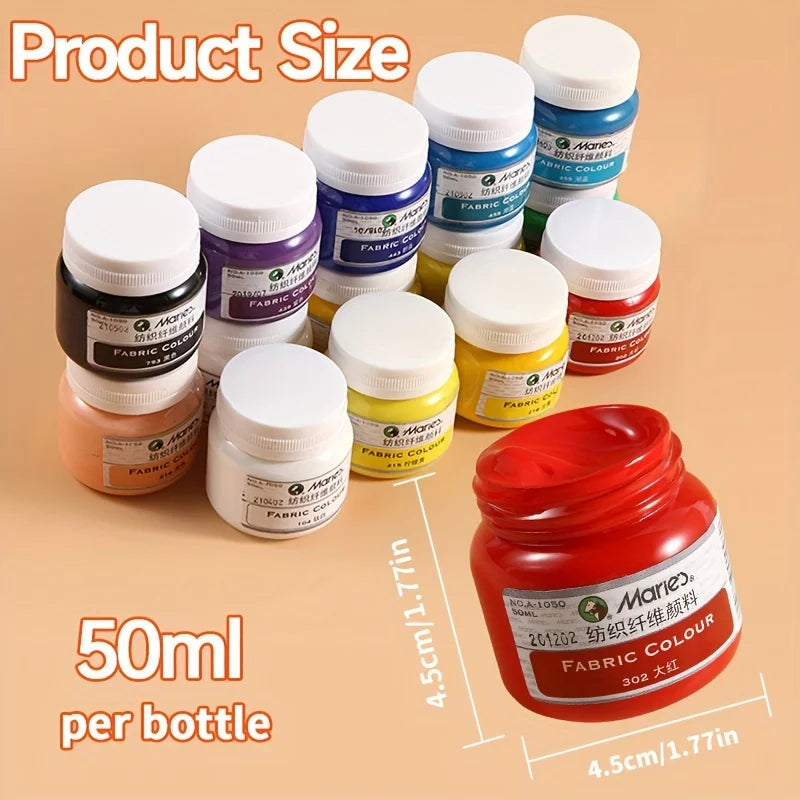 Marie's Permanent Fabric Paint 50ml — 19 Colors for Clothing & DIY Art