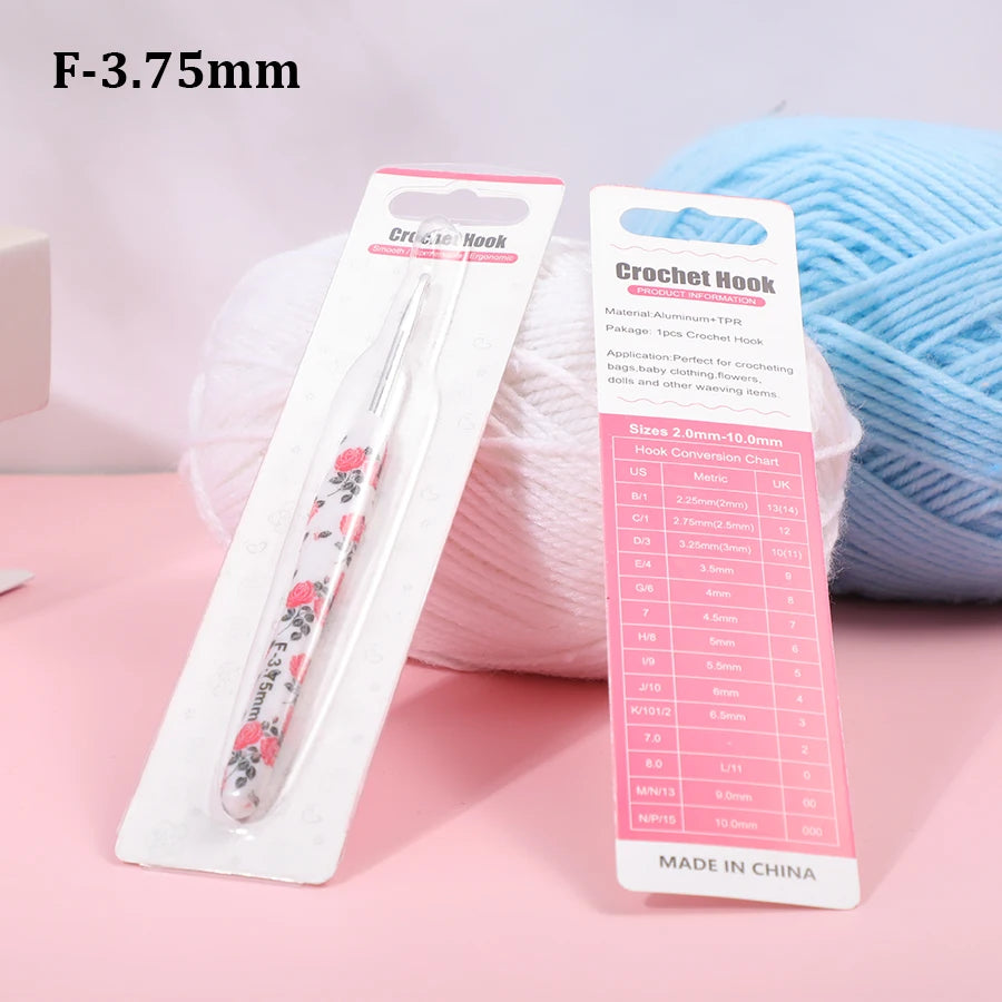 Crochet Hook, Rose Handle with Rubber Grip for Handmade Yarn Projects