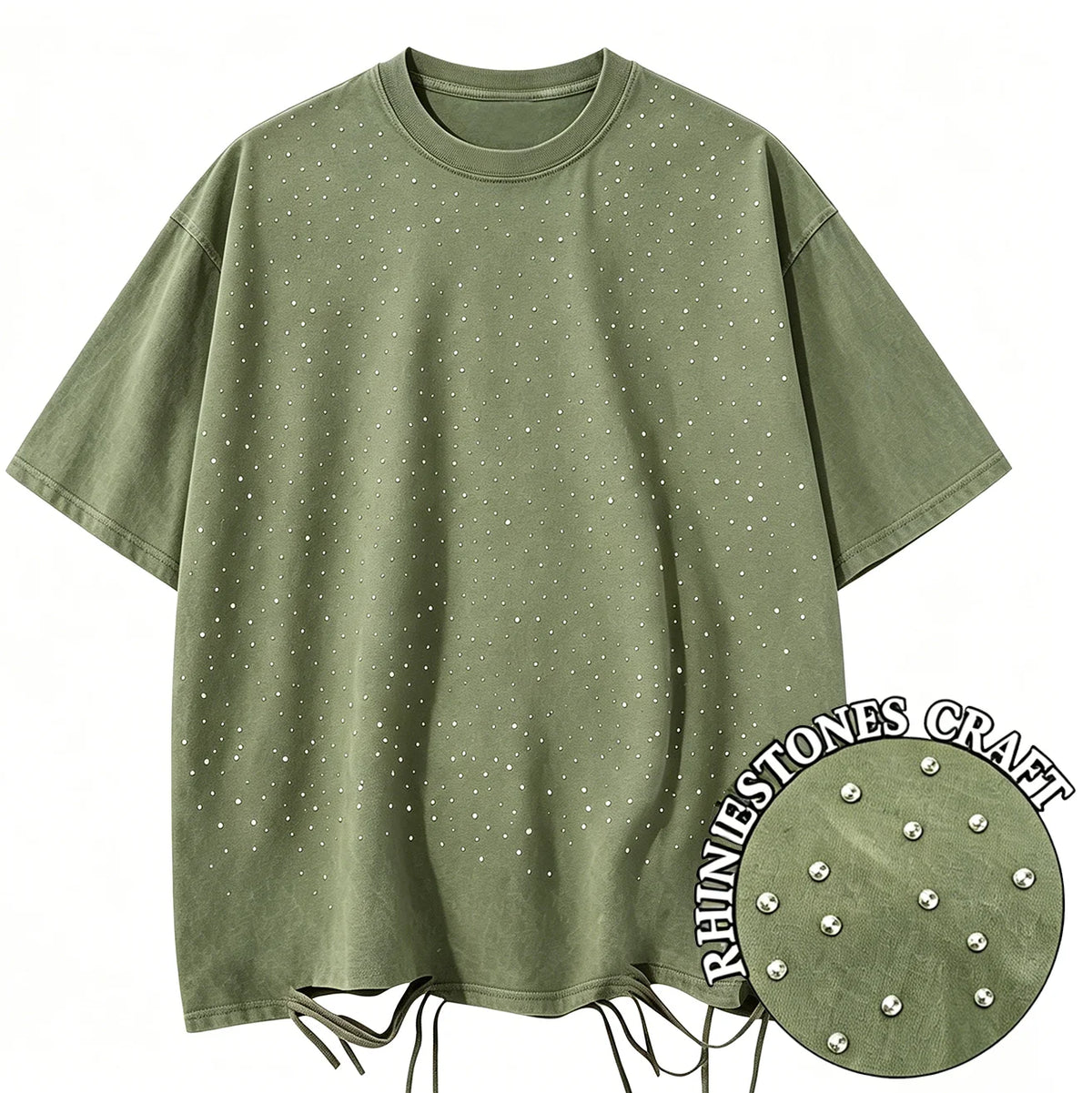 T-Shirt Unisex Rhinestone Acid Wash 100% Cotton Retro Punk Loose Hip Hop Tee