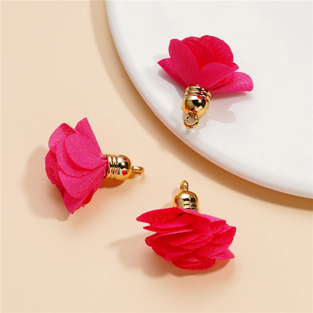Earring Components Fabric Flower Tassel Pendants Bracelet DIY Jewelry Making
