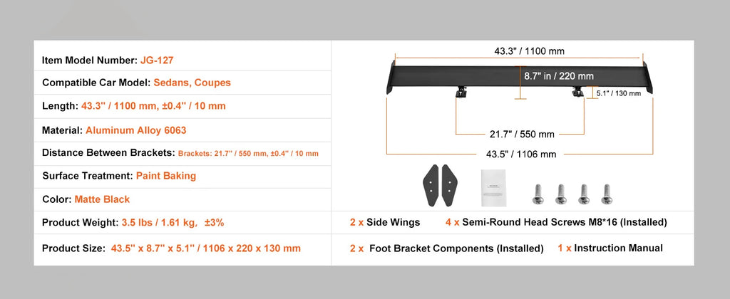 SucceBuy GT Wing Car Spoiler Premium Quality Replacement Accessory