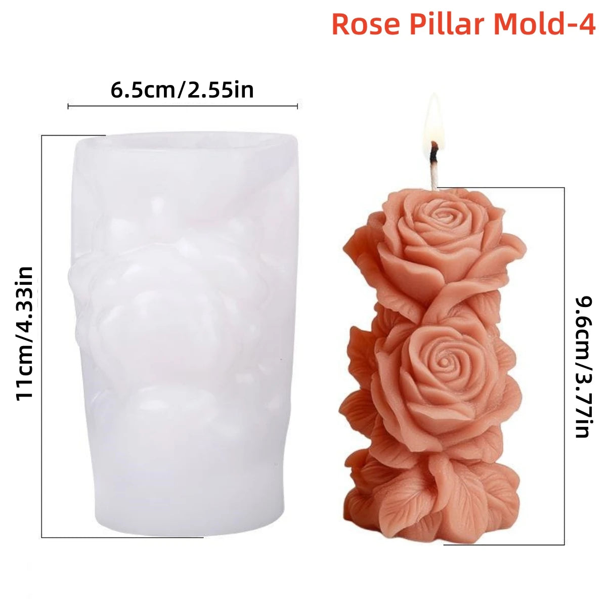 3D Rose Pillar Silicone Candle Mold — 8 Styles for Candles & Soap