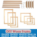 Collection of DIY wood frames in various sizes on a white background
