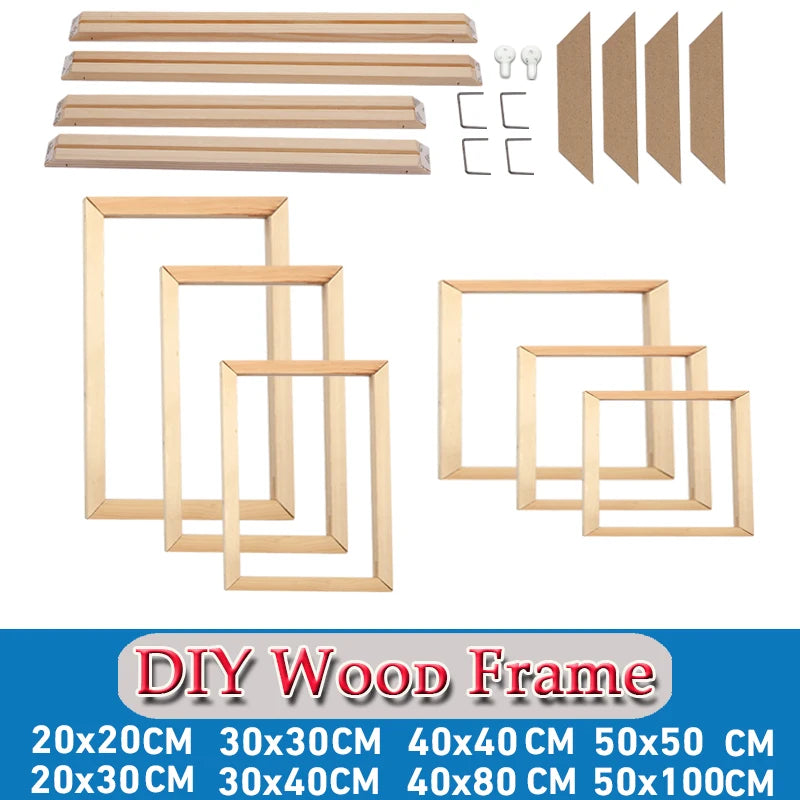 Collection of DIY wood frames in various sizes on a white background