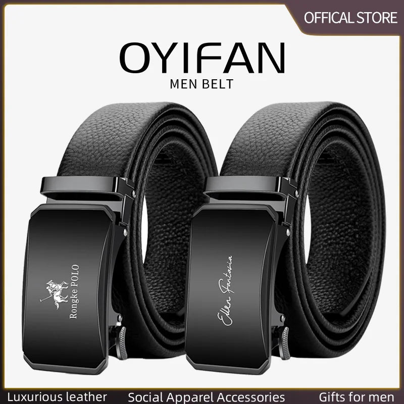 Men's Ratchet Leather Belt Alloy Automatic Buckle for Jeans, Dress & Business