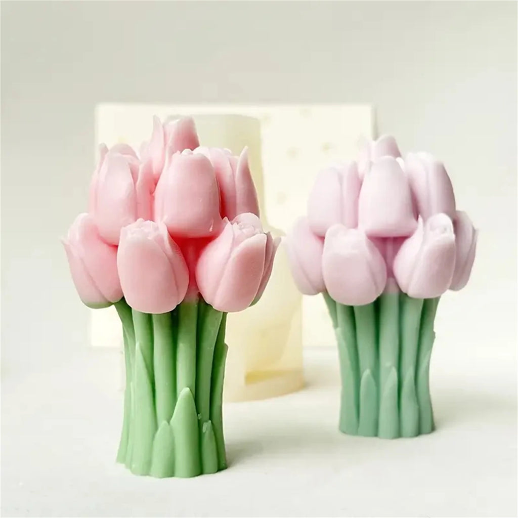 DIY Tulip Bouquet Silicone Candle Molds 3D Tulip Floral Designs Handmade Soap Plaster Resin Crafts Casting Mold DIY Home Decor