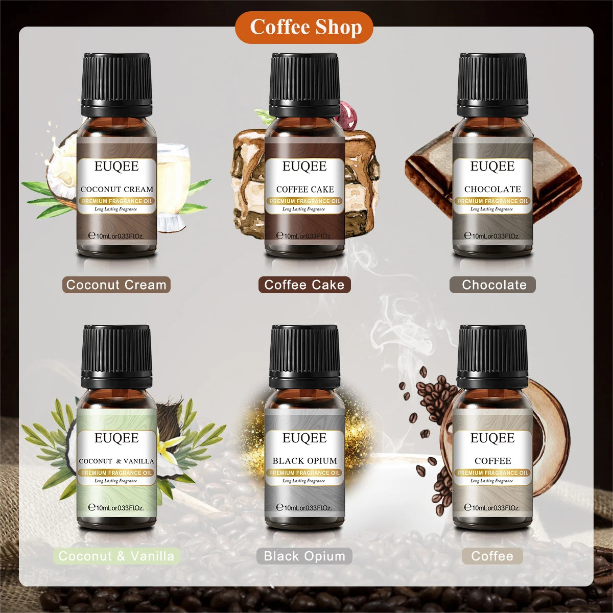 EUQEE Fragrance Oil Gift Set 6x10ml 10 Themed Collections DIY Candle Diffuser